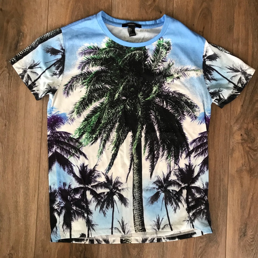 Palm tree graphic print T-shirt, small, forever 21